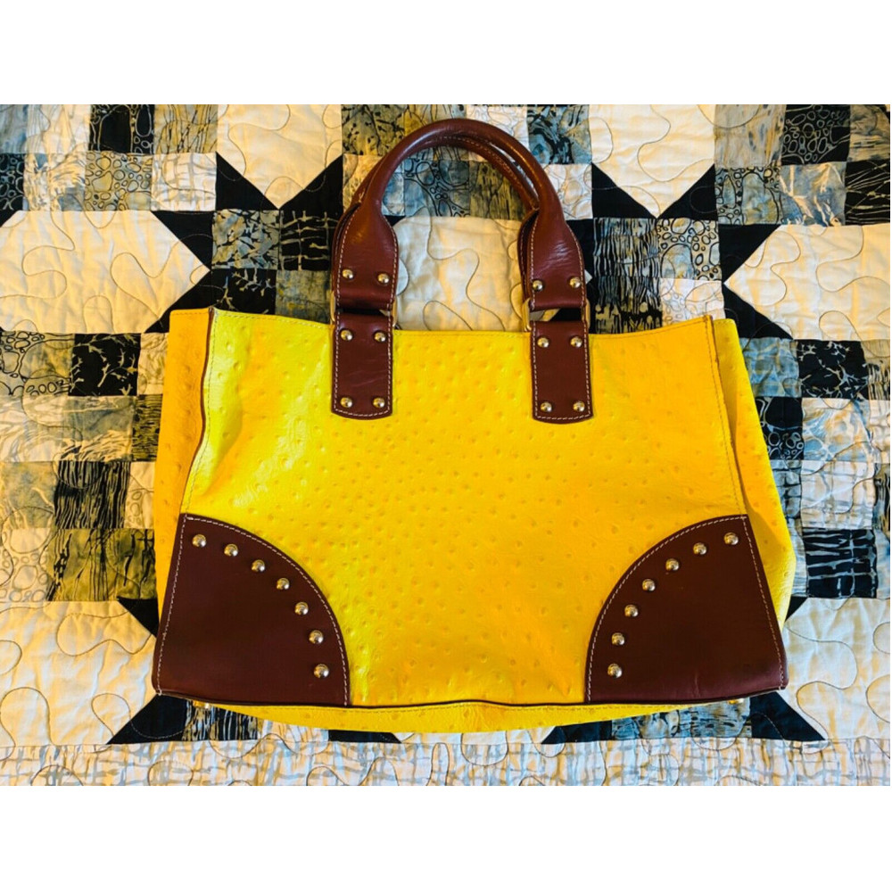 Claudia Firenze Yellow Ostrich Textured Italian Leather Handbag Very Good Cond.